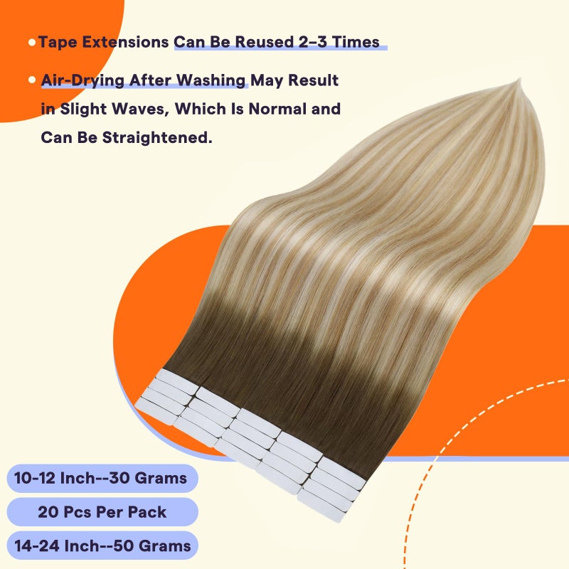 Fshine Full Shine Tape Hair Extensions Human Hair 16 Inch 50 Grams Tape in Hair Extensions Double Sided Color 6 Fading to 27 Honey Blonde Highlight 60 Blonde Seamless Skin Weft Extensions 20PCS Add Volume - Image 3